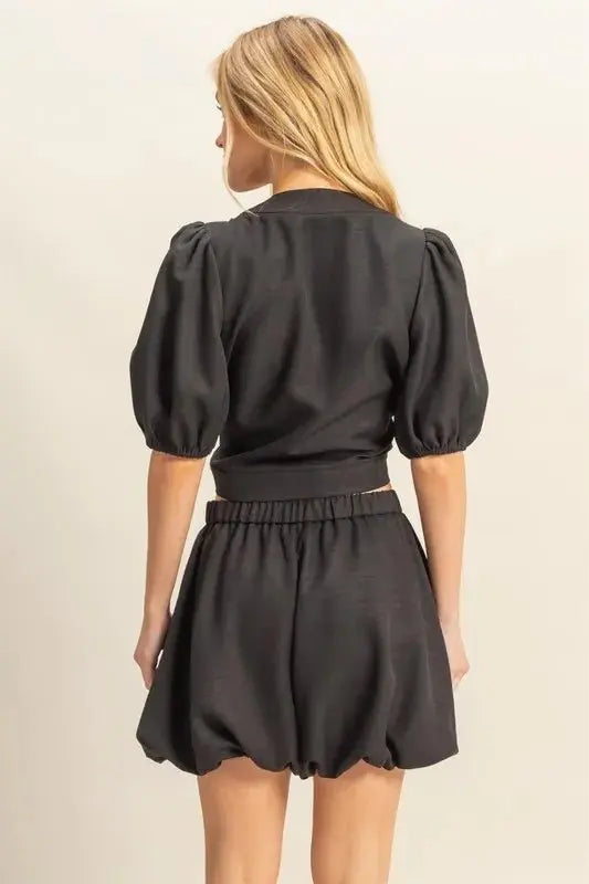 Women's Tie Front Top & Shorts Summer Casual Set | Black