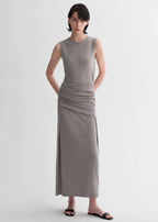 Ice Silk Wool Blend Dress with Adjustable Waistline