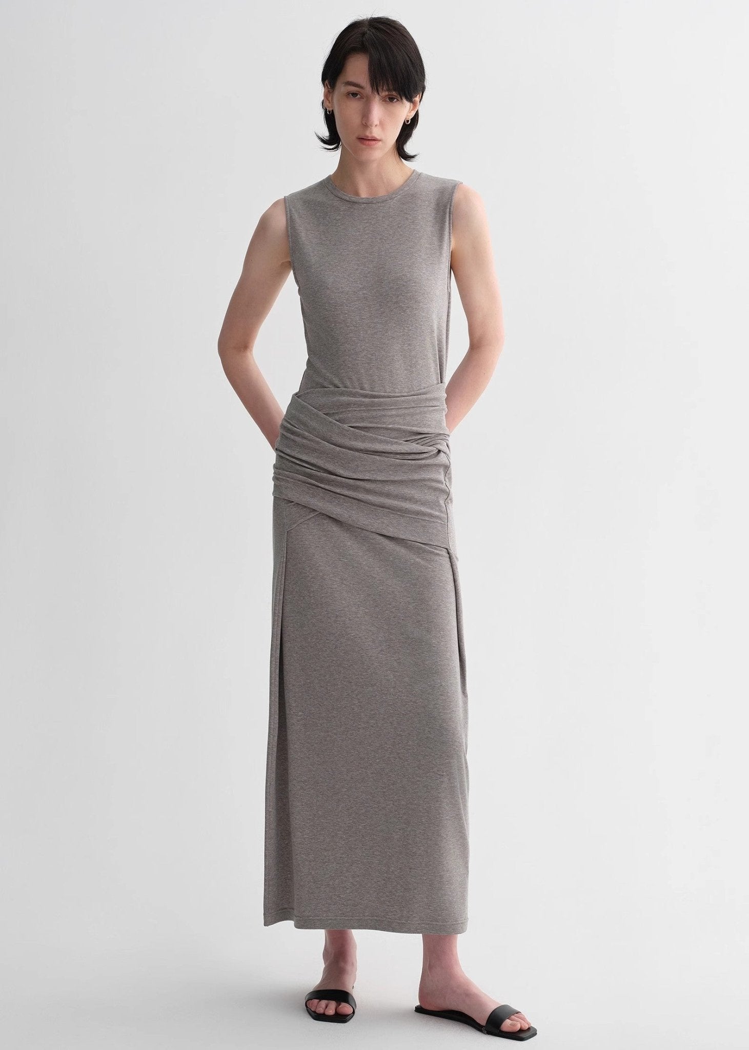 Ice Silk Wool Blend Dress with Adjustable Waistline
