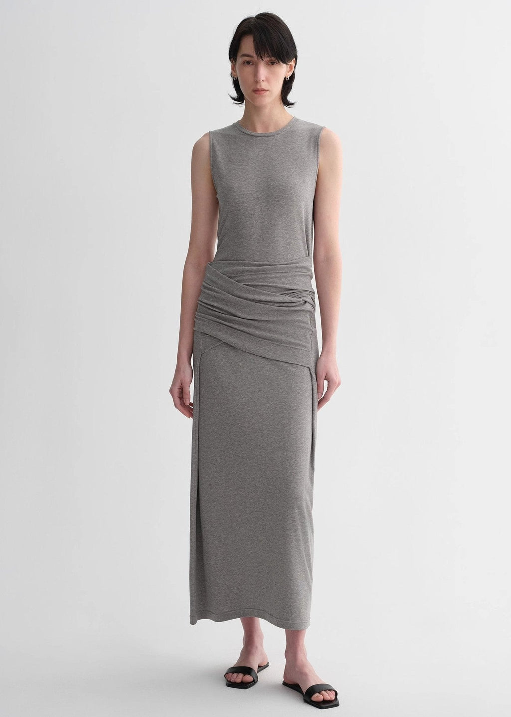 Ice Silk Wool Blend Dress with Adjustable Waistline