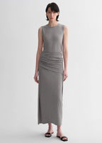 Ice Silk Wool Blend Dress with Adjustable Waistline