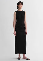 Ice Silk Wool Blend Dress with Adjustable Waistline