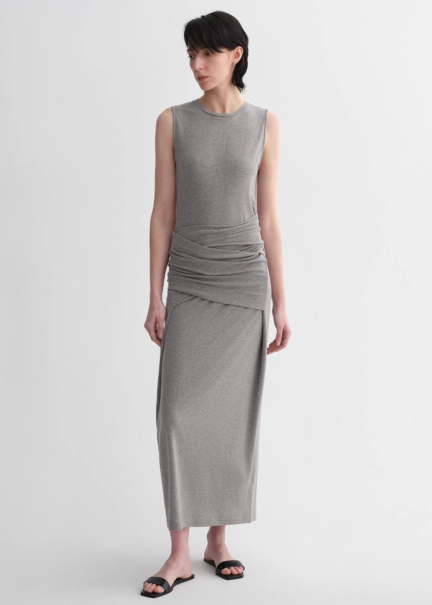 Ice Silk Wool Blend Dress with Adjustable Waistline