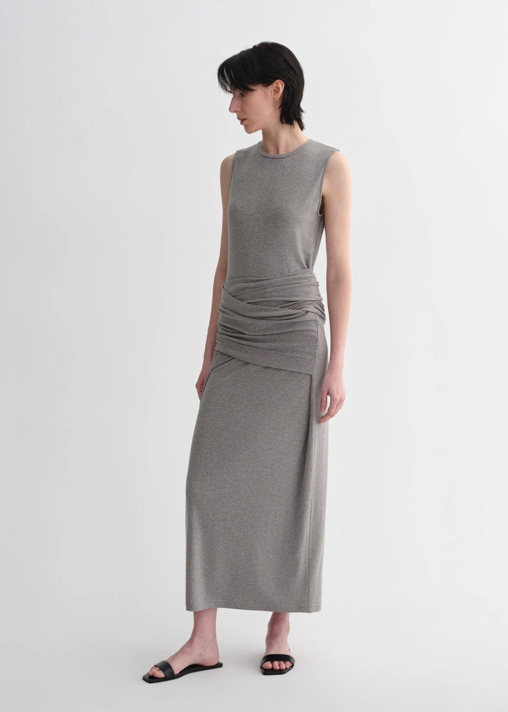 Ice Silk Wool Blend Dress with Adjustable Waistline