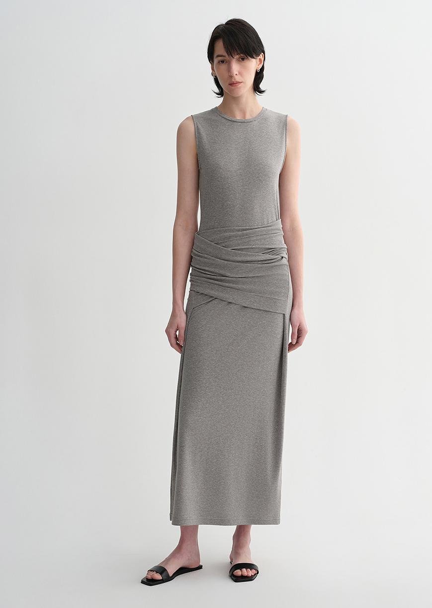 Ice Silk Wool Blend Dress with Adjustable Waistline