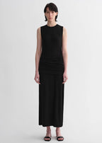 Ice Silk Wool Blend Dress with Adjustable Waistline