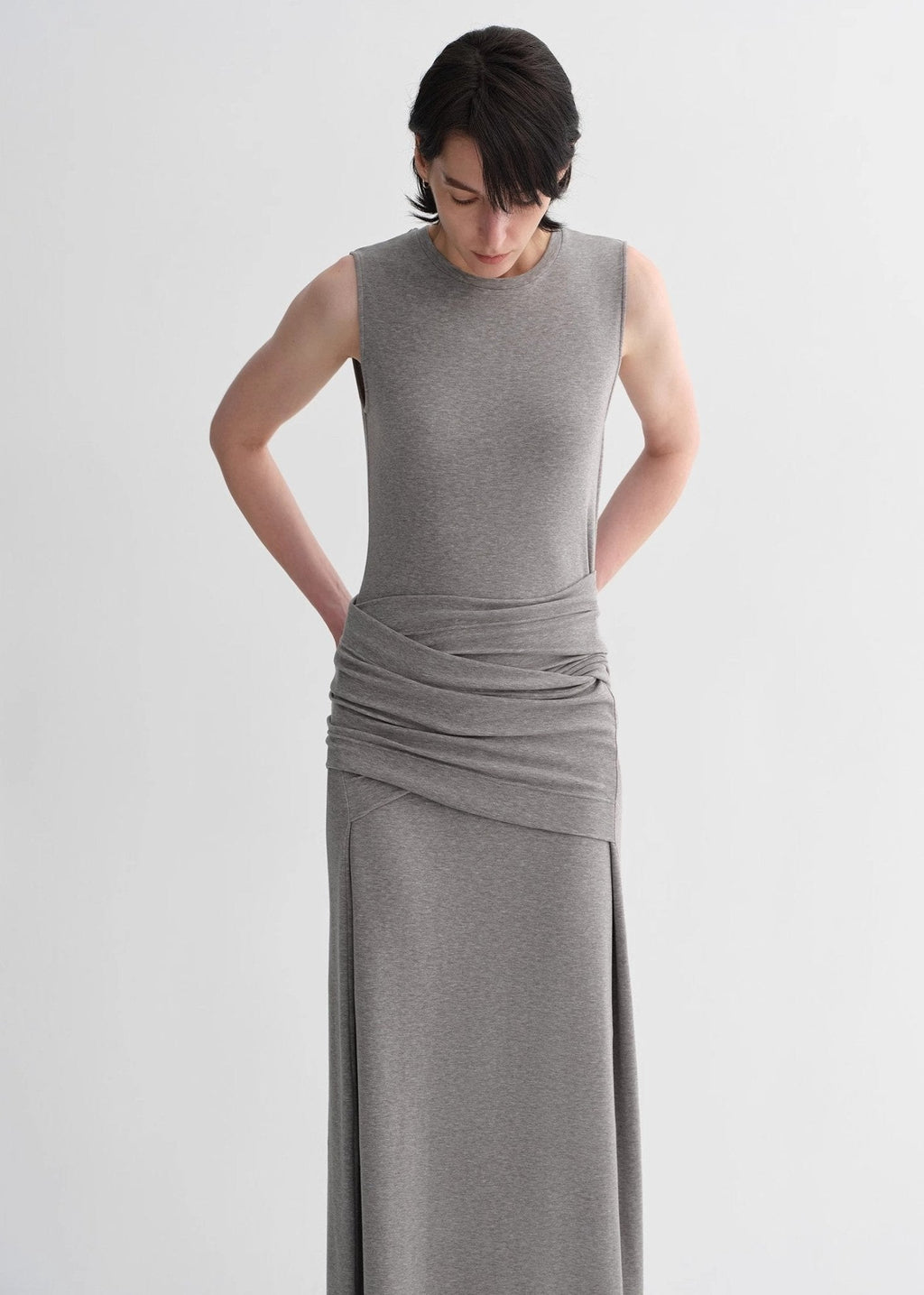 Ice Silk Wool Blend Dress with Adjustable Waistline