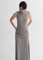 Ice Silk Wool Blend Dress with Adjustable Waistline