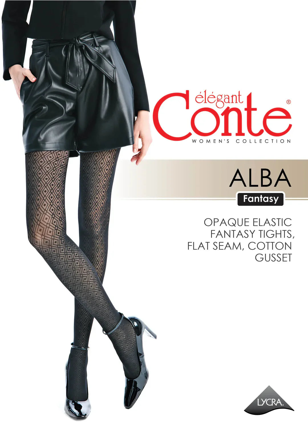 Fantasy Tights Conte Alba with Geometric Diamond Pattern