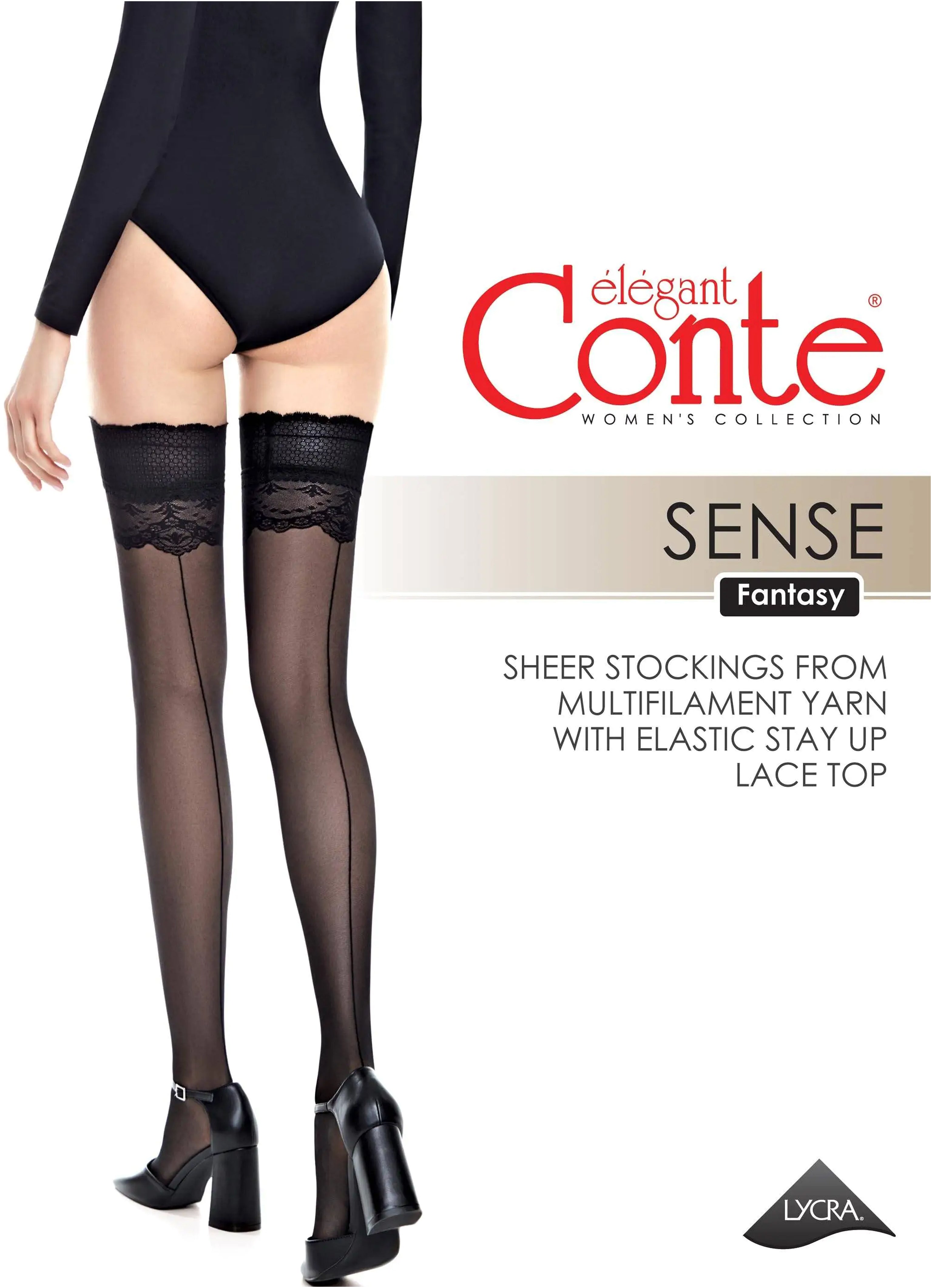 Fantasy Stockings Conte Sense Silicone Lace Top with Back Seam Imitation