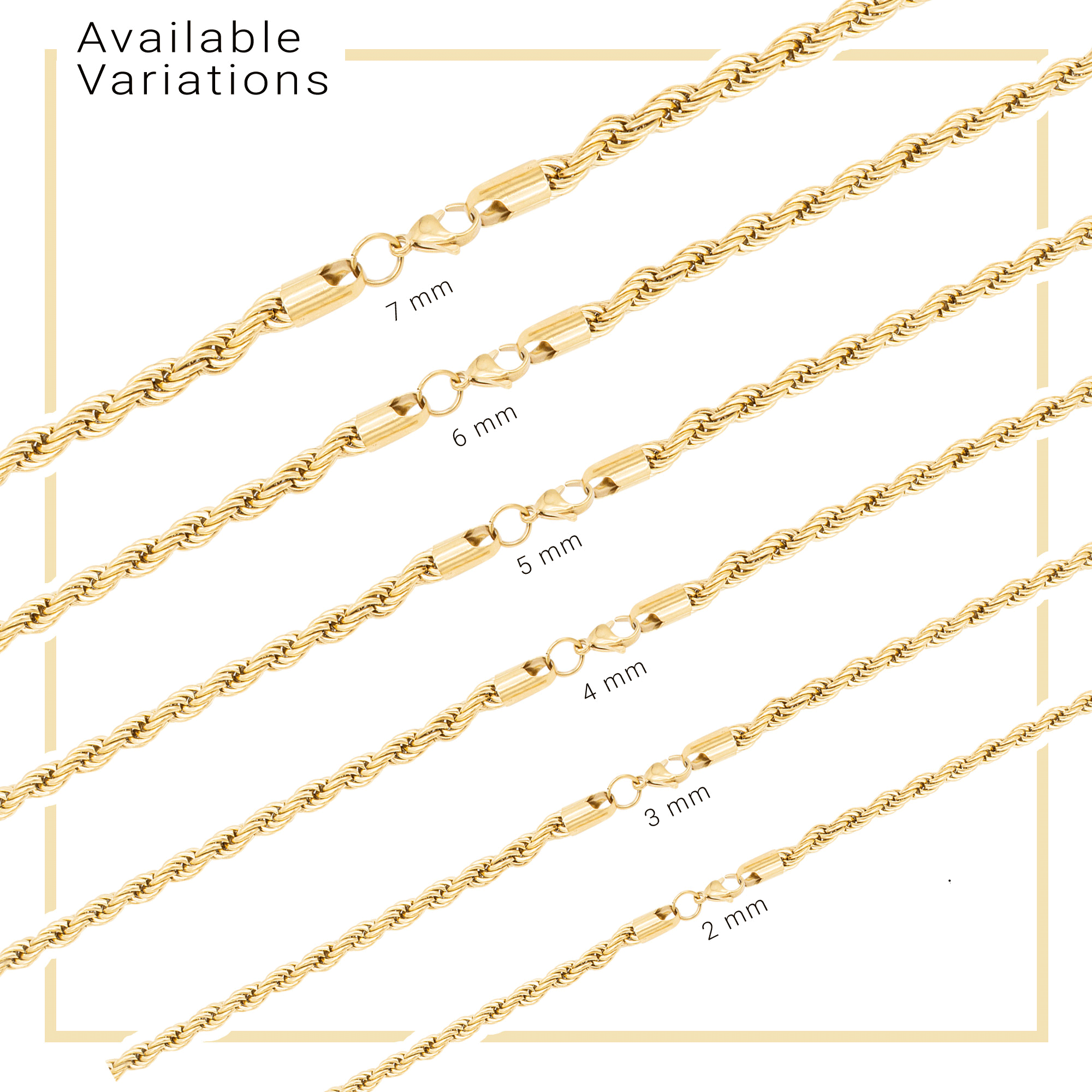14K Gold Plated Rope Chain Twisted Link Necklace 18"-30" Length | W 2-7 mm