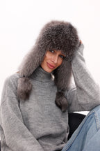 Genuine Silver Fox Fur Leather Hat