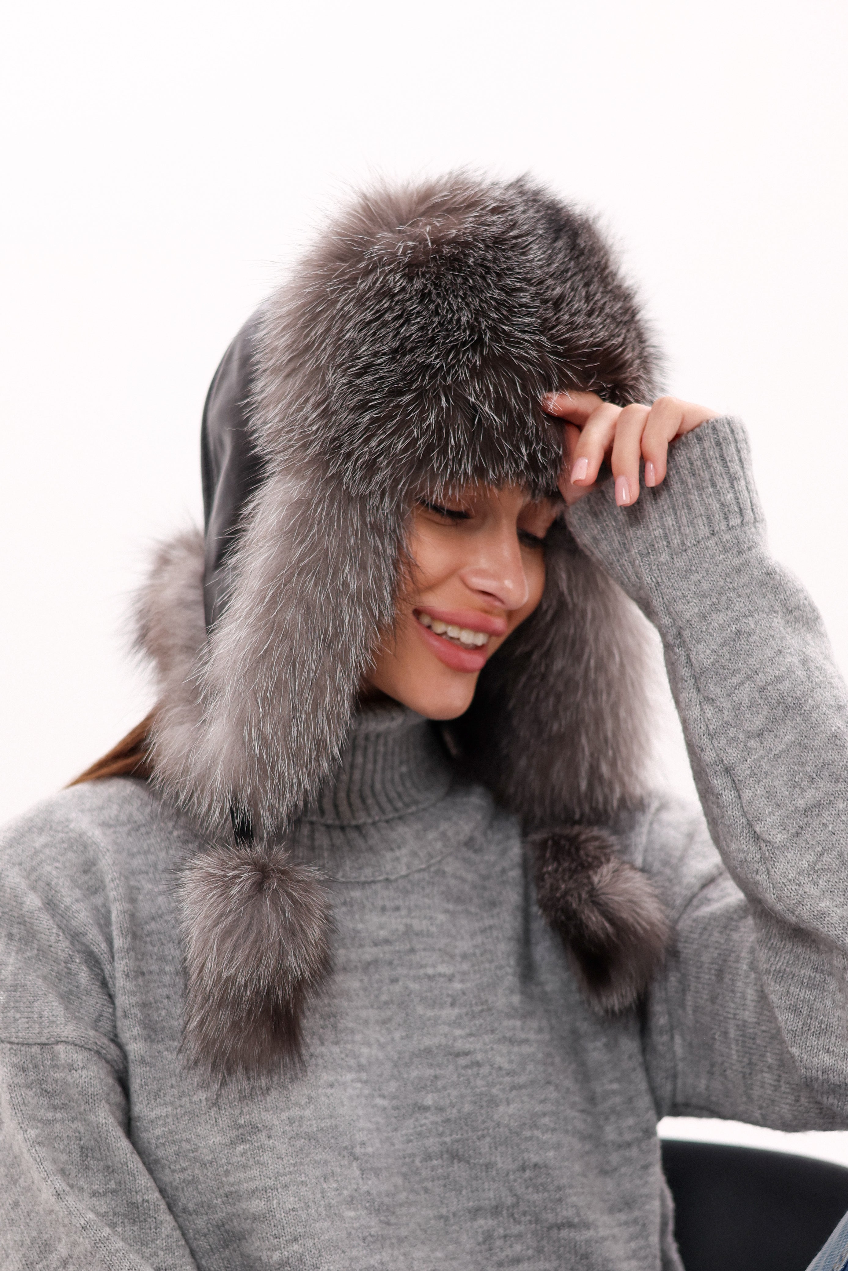 Genuine Silver Fox Fur Leather Hat