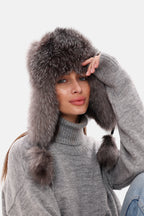 Genuine Silver Fox Fur Leather Hat