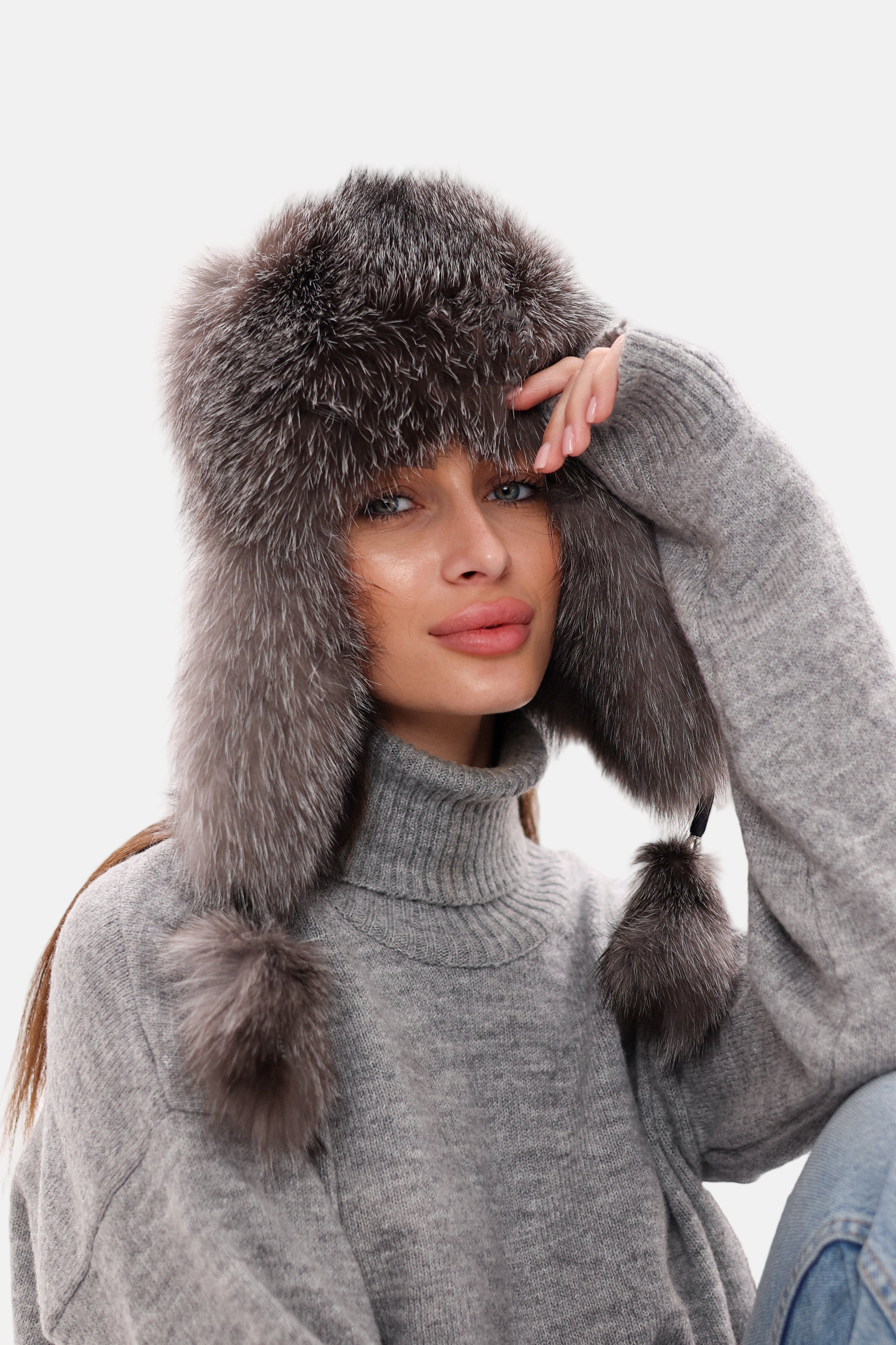 Genuine Silver Fox Fur Leather Hat