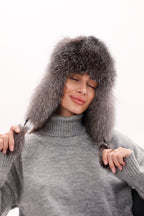 Genuine Silver Fox Fur Leather Hat