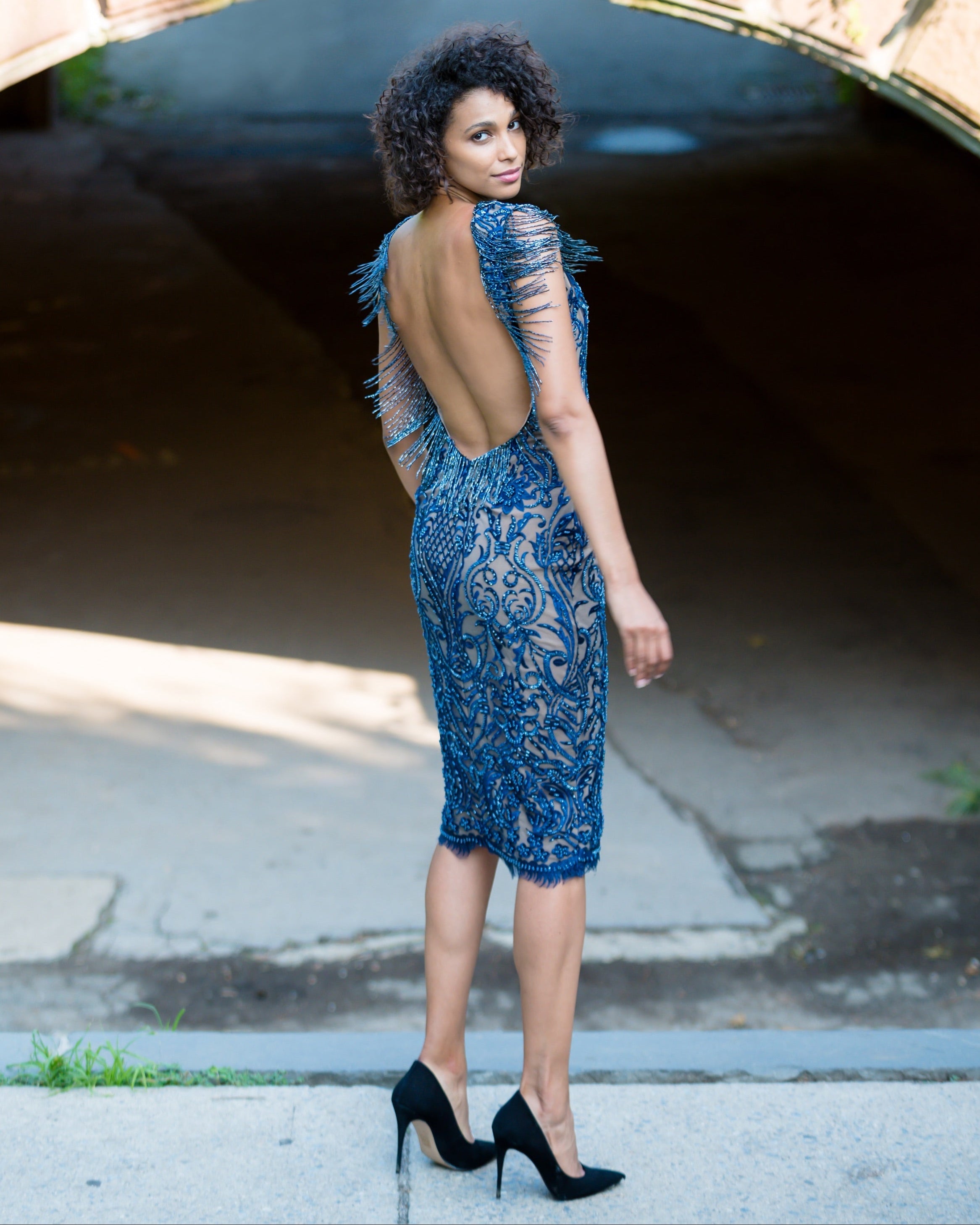 The Boat Neck Beaded Fringe Sheath Classic