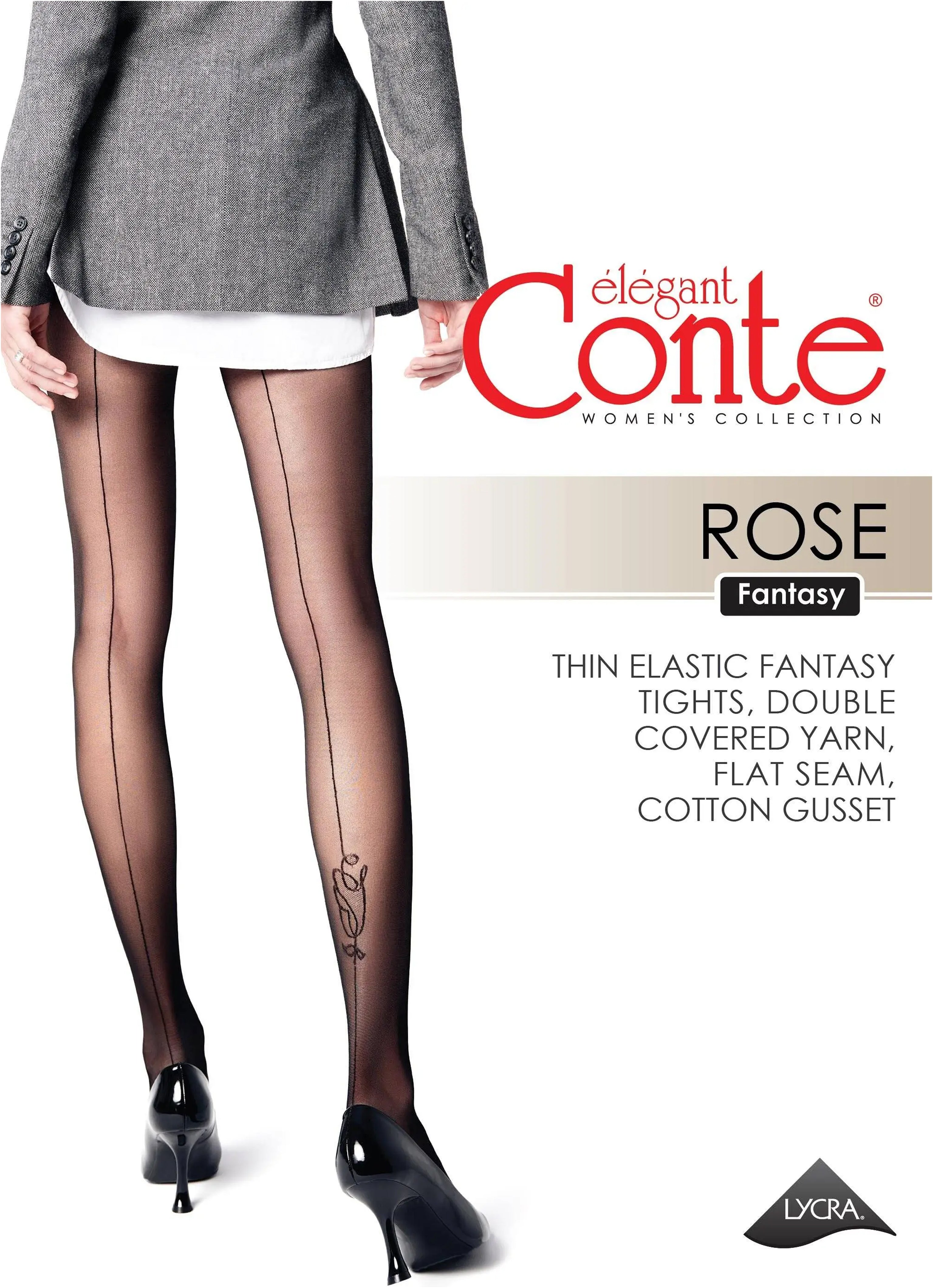 Conte Fantasy Tights Rose | Seam Imitation and Pattern