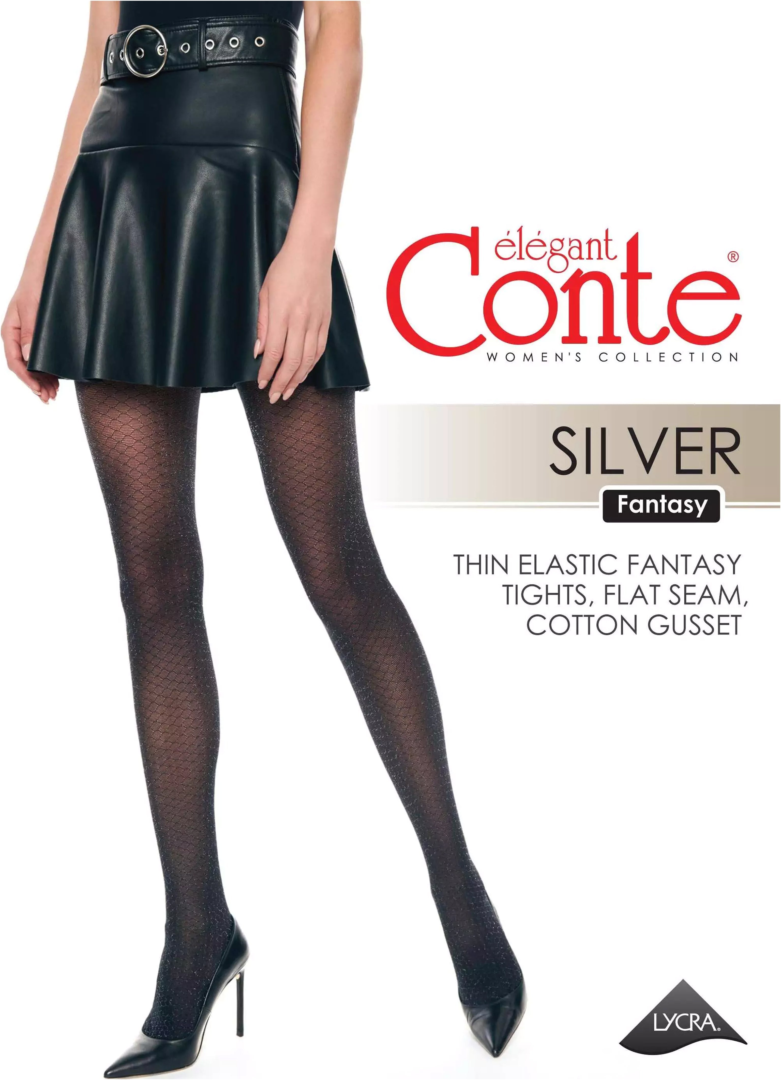 Conte Silver Fantasy Tights | Shining Openwork Honeycomb Pattern