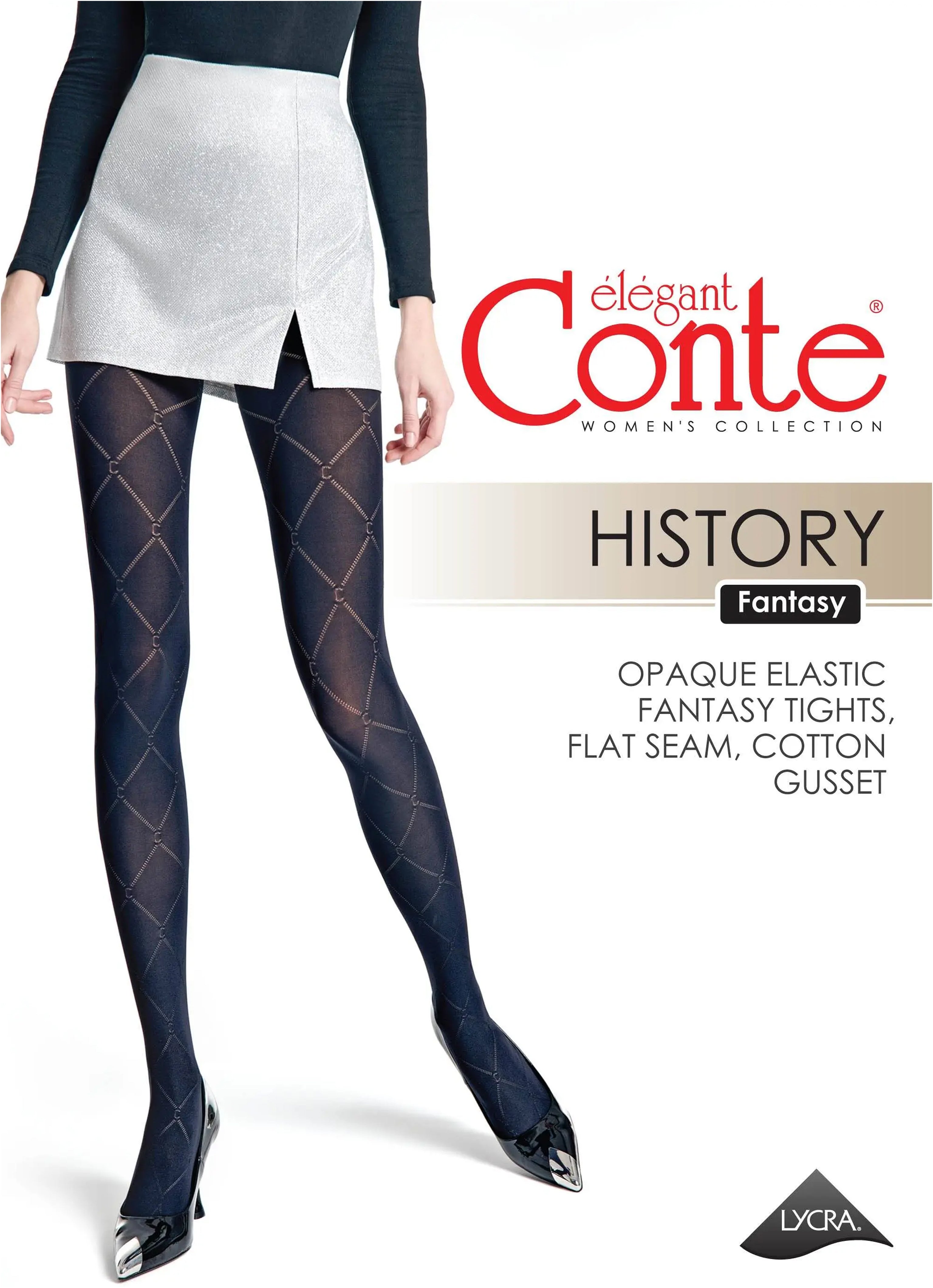 Conte History Fantasy Tights | Diamond Pattern | Nero