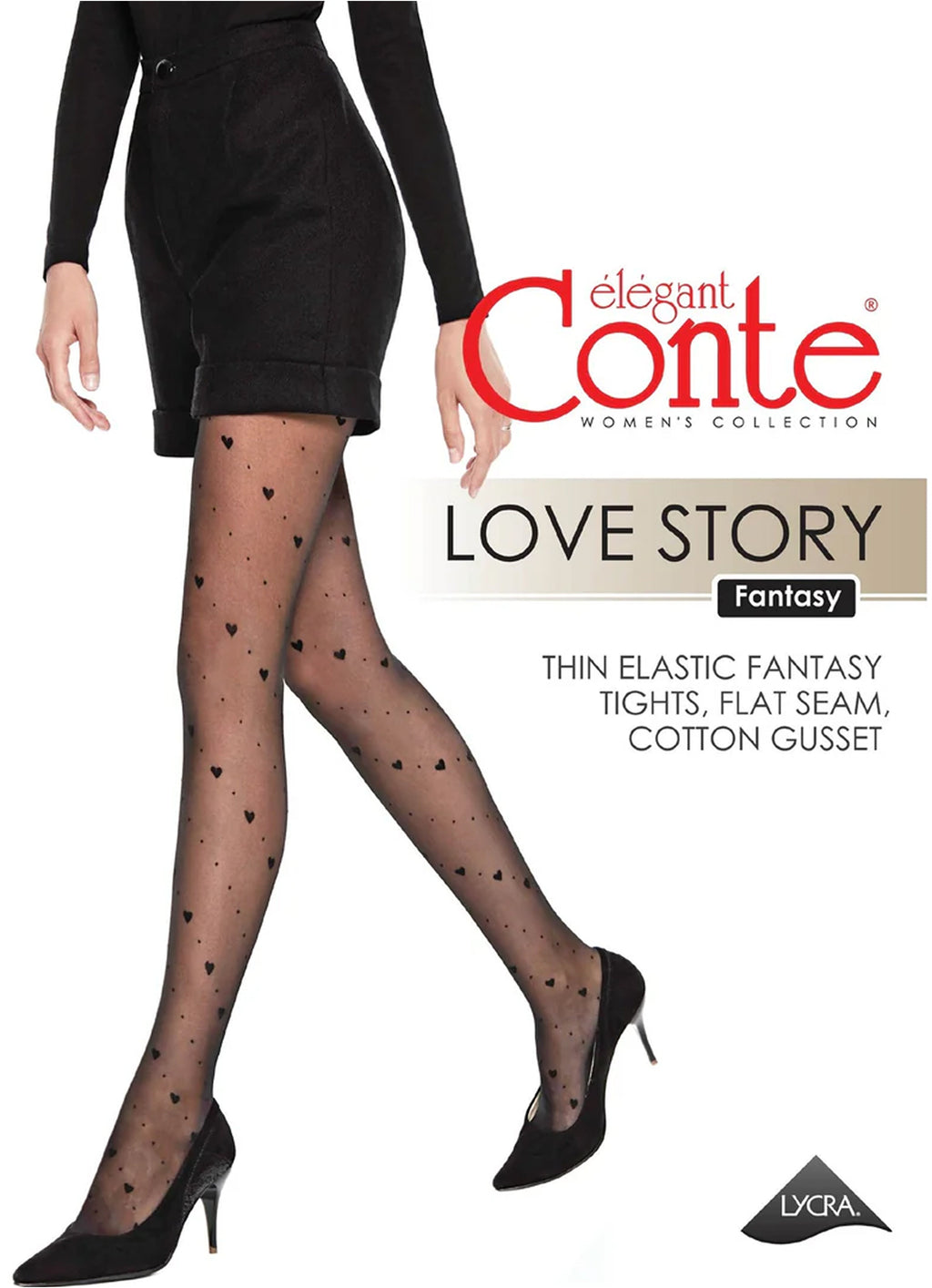 Conte Love Story Fantasy Tights | Diagonal Hearts and Dots