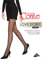 Conte Love Story Fantasy Tights | Diagonal Hearts and Dots