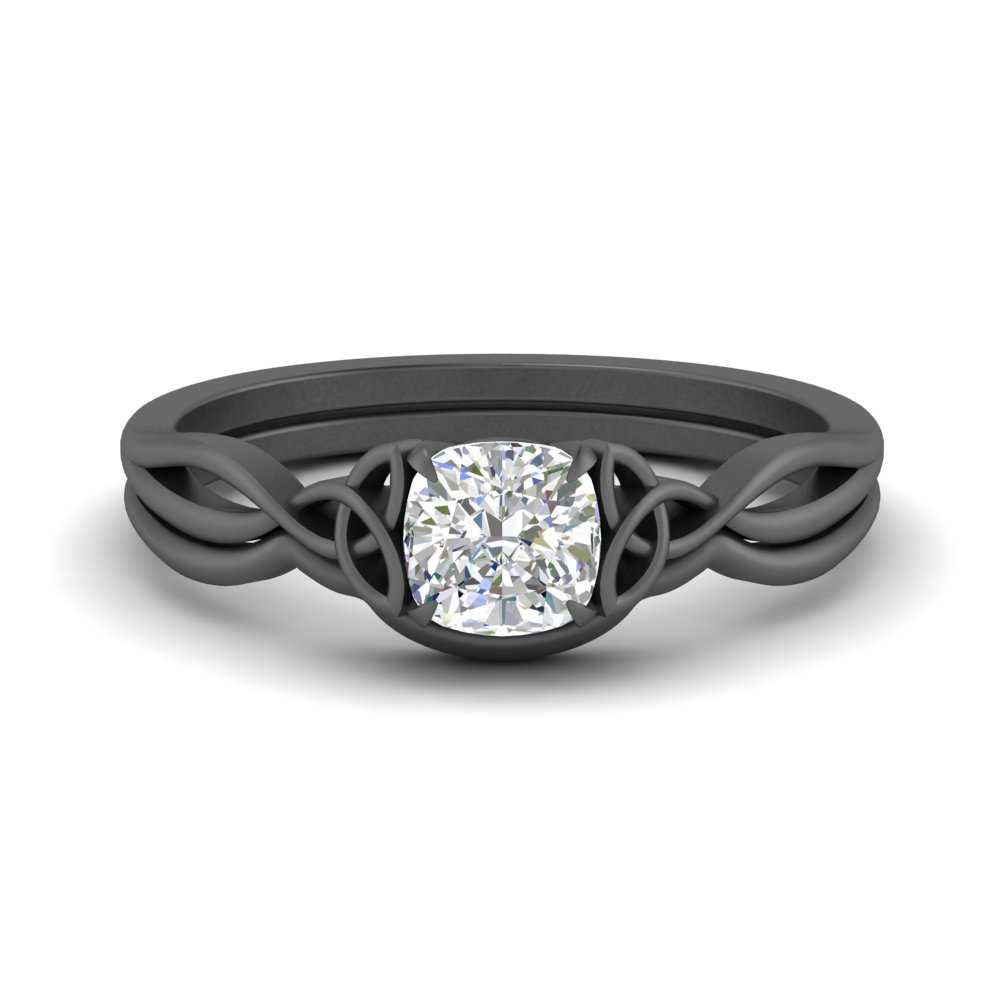 Cushion Cut Infinity Celtic Solitaire Wedding Set