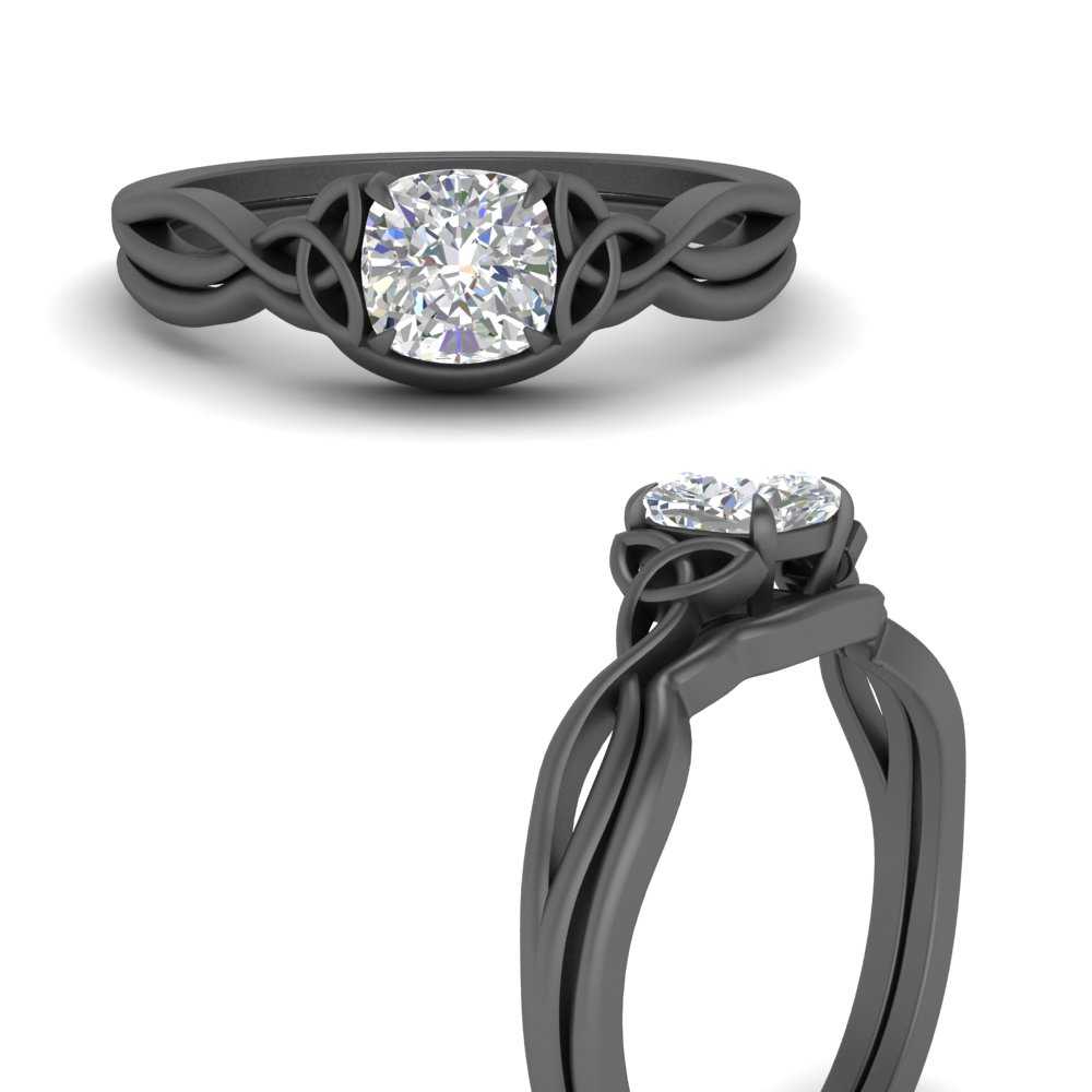 Cushion Cut Infinity Celtic Solitaire Wedding Set