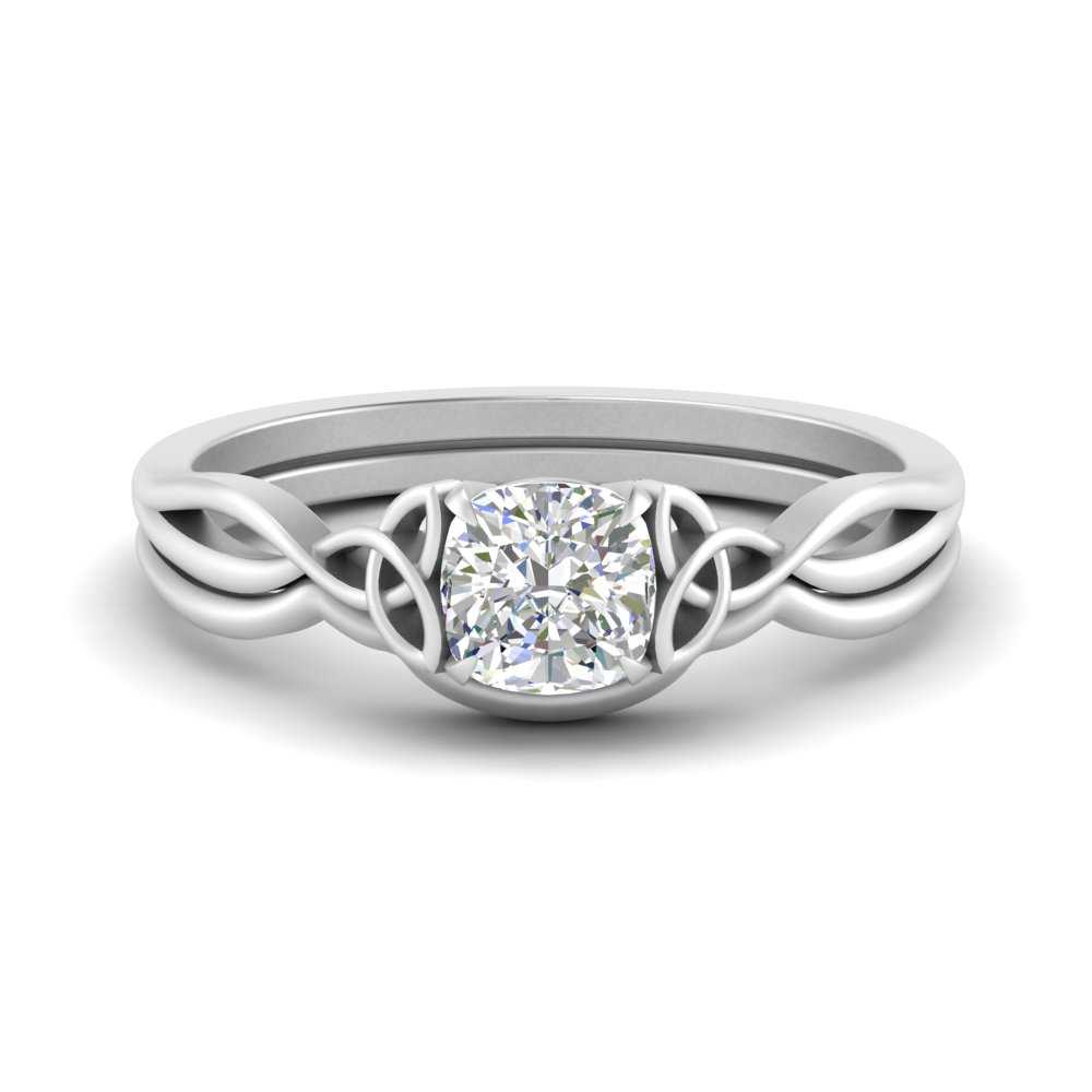Cushion Cut Infinity Celtic Solitaire Wedding Set