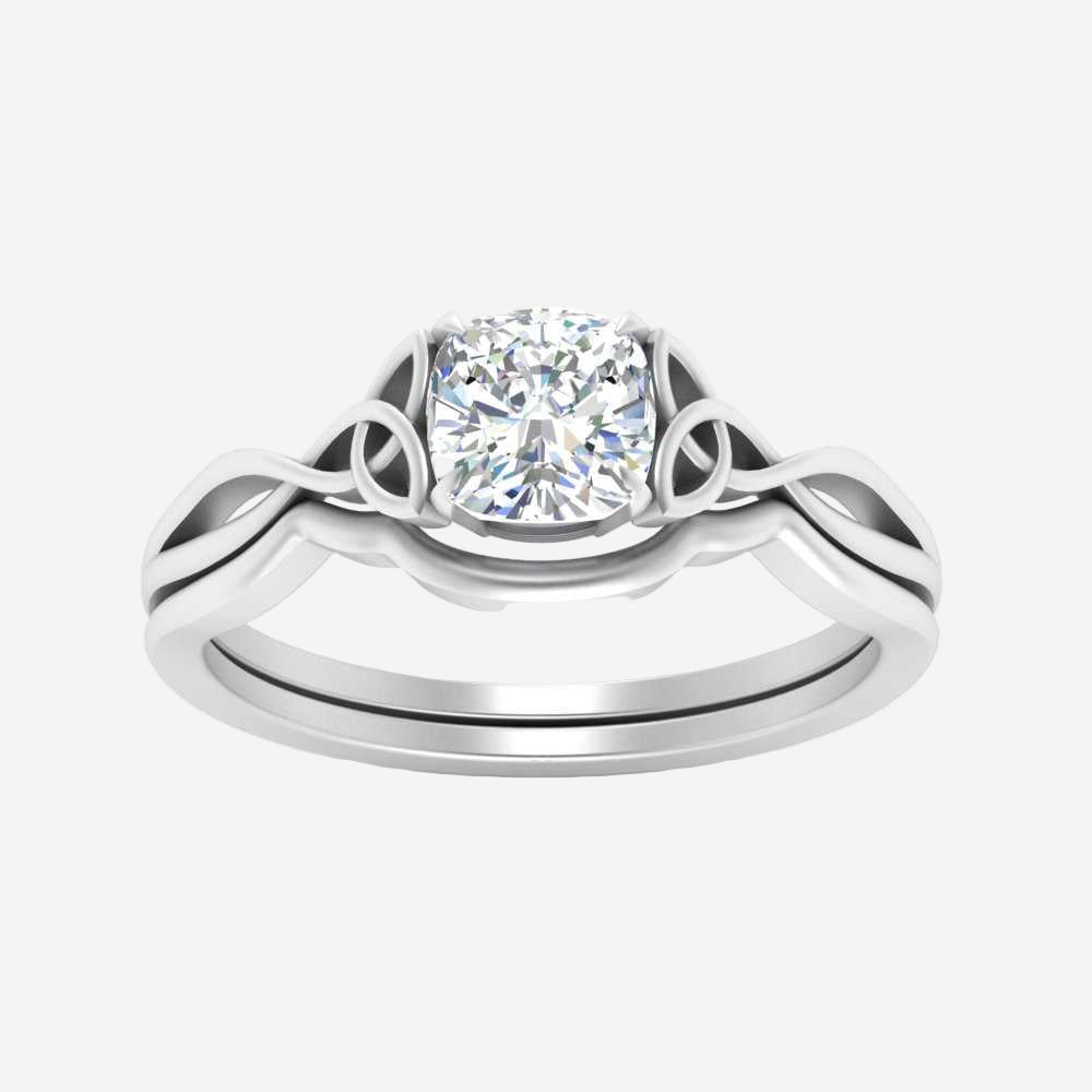 Cushion Cut Infinity Celtic Solitaire Wedding Set