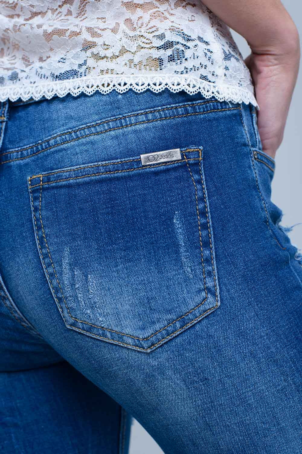 Jean with Shredded Rips and Raw-Cut Cuffs