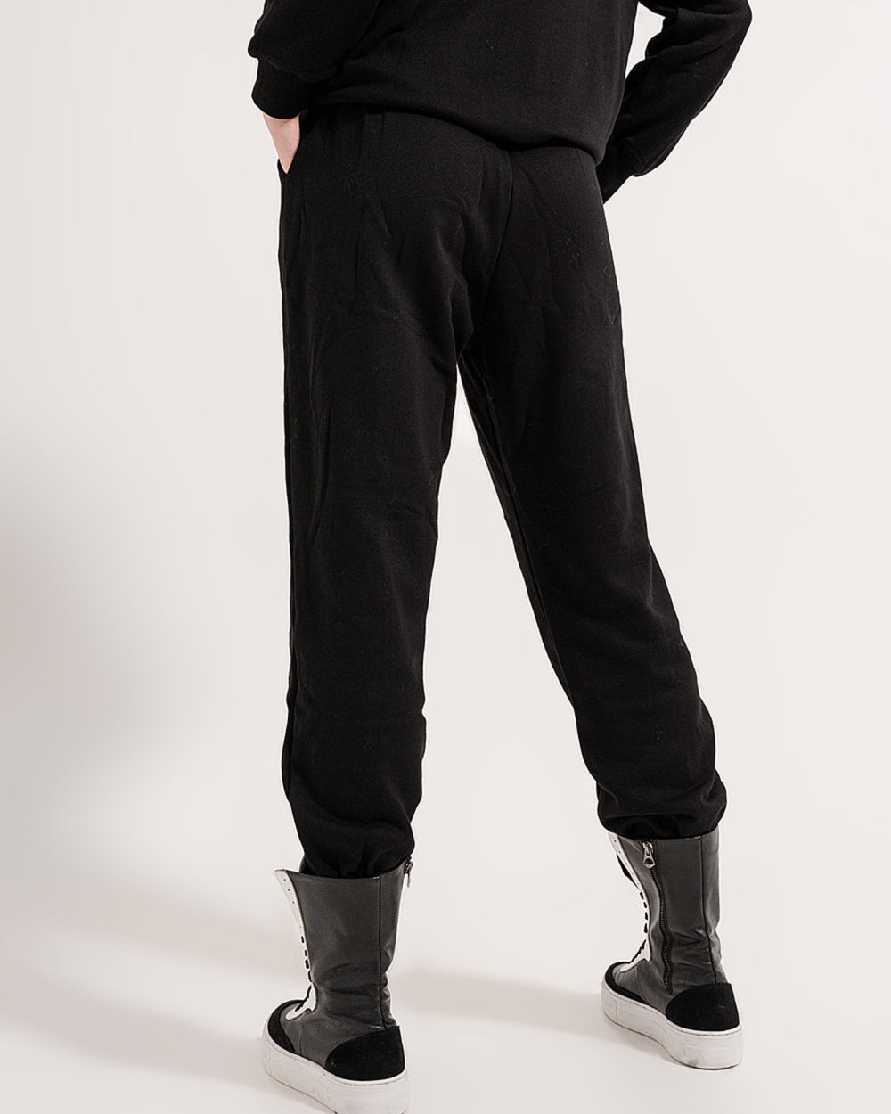 Joggers with Drawstring Waist and Front Seam in Black