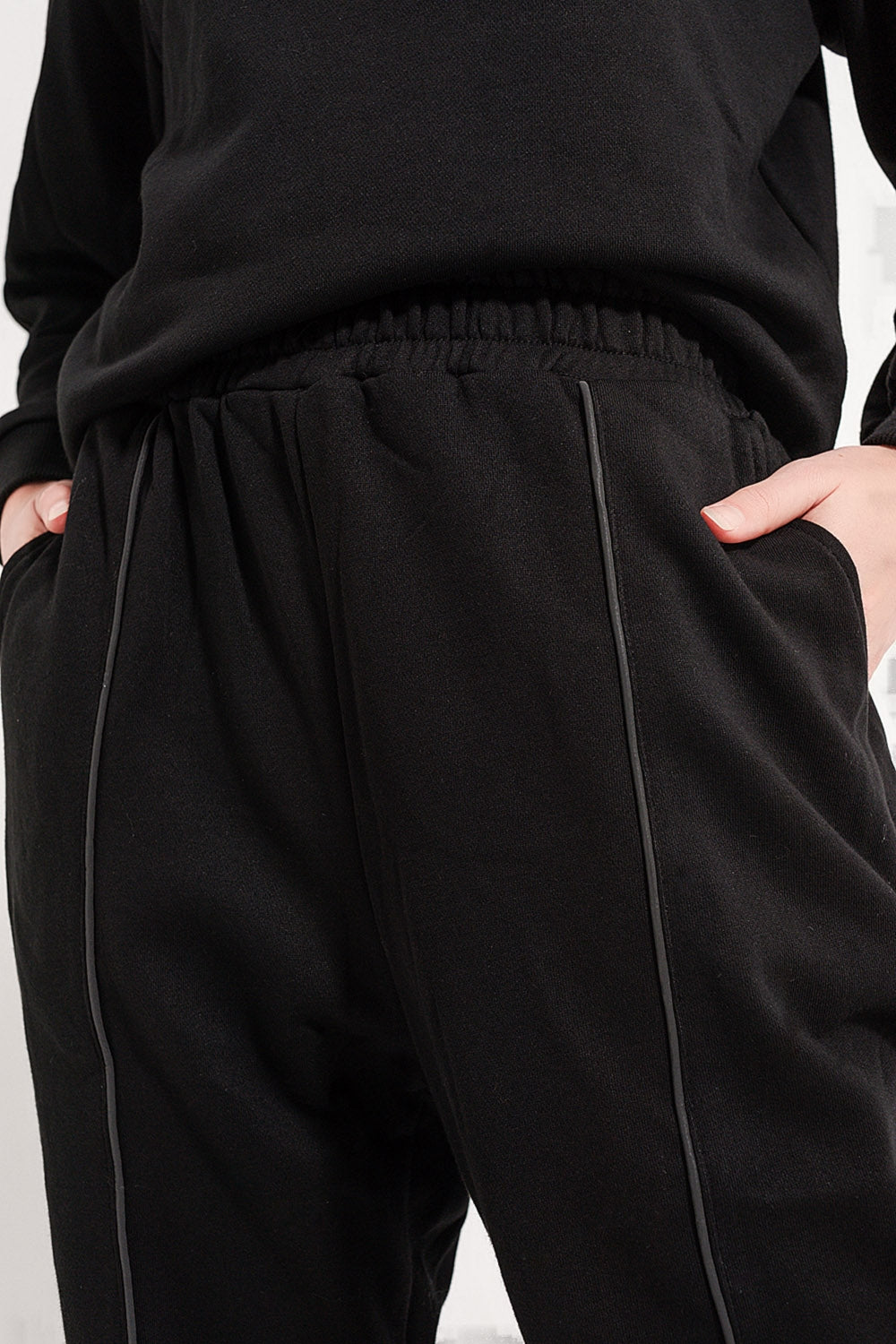 Joggers with Drawstring Waist and Front Seam in Black