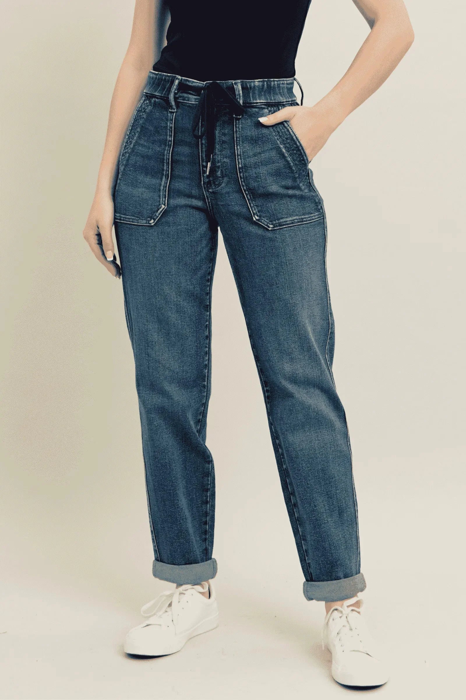 Judy Blue High Waist Vintage Wash Jeans with Drawstring