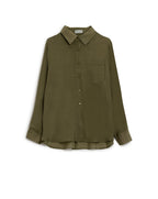 Kahki Chiffon Shirt with Long Sleeves and One Chest Pocket