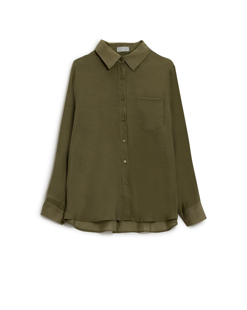 Kahki Chiffon Shirt with Long Sleeves and One Chest Pocket
