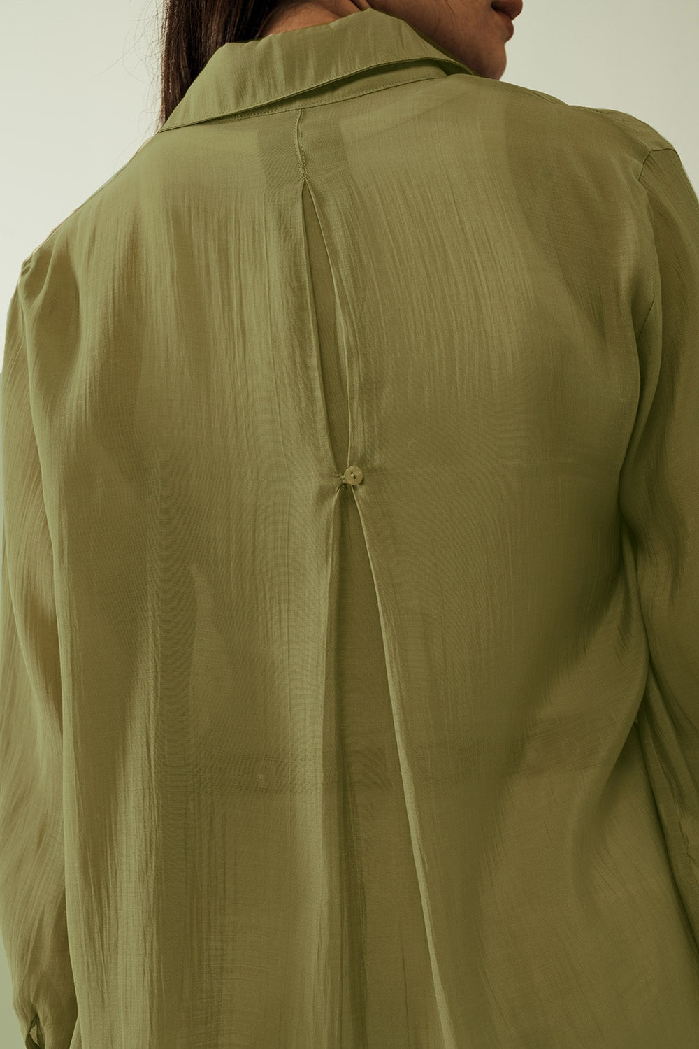 Kahki Chiffon Shirt with Long Sleeves and One Chest Pocket