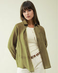 Kahki Chiffon Shirt with Long Sleeves and One Chest Pocket
