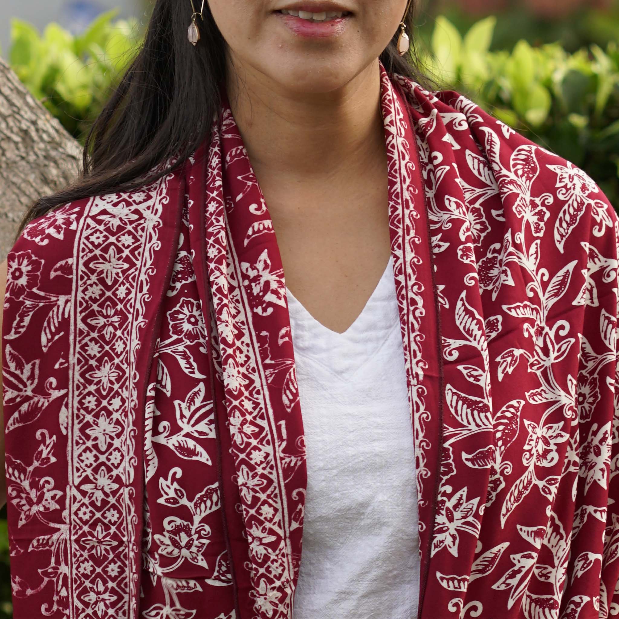 Handmade Batik Scarf | Cotton | Red White Cherish & Burgundy