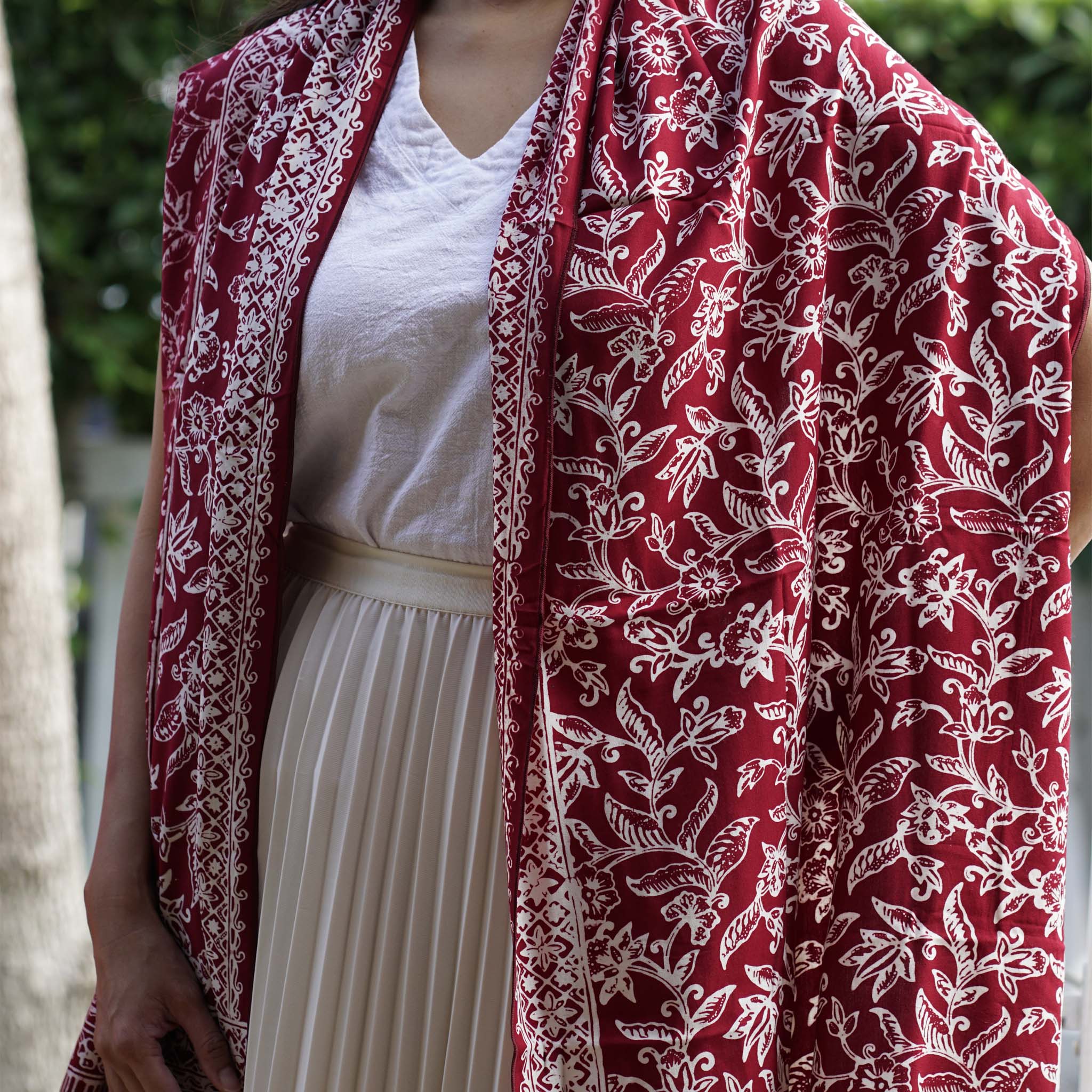 Handmade Batik Scarf | Cotton | Red White Cherish & Burgundy