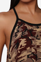 Khaki Camo Print Dip Hem Top