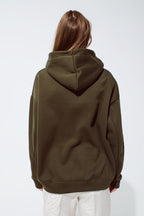 Khaki Color Hoodie With Embroidered Cest La Vie Text