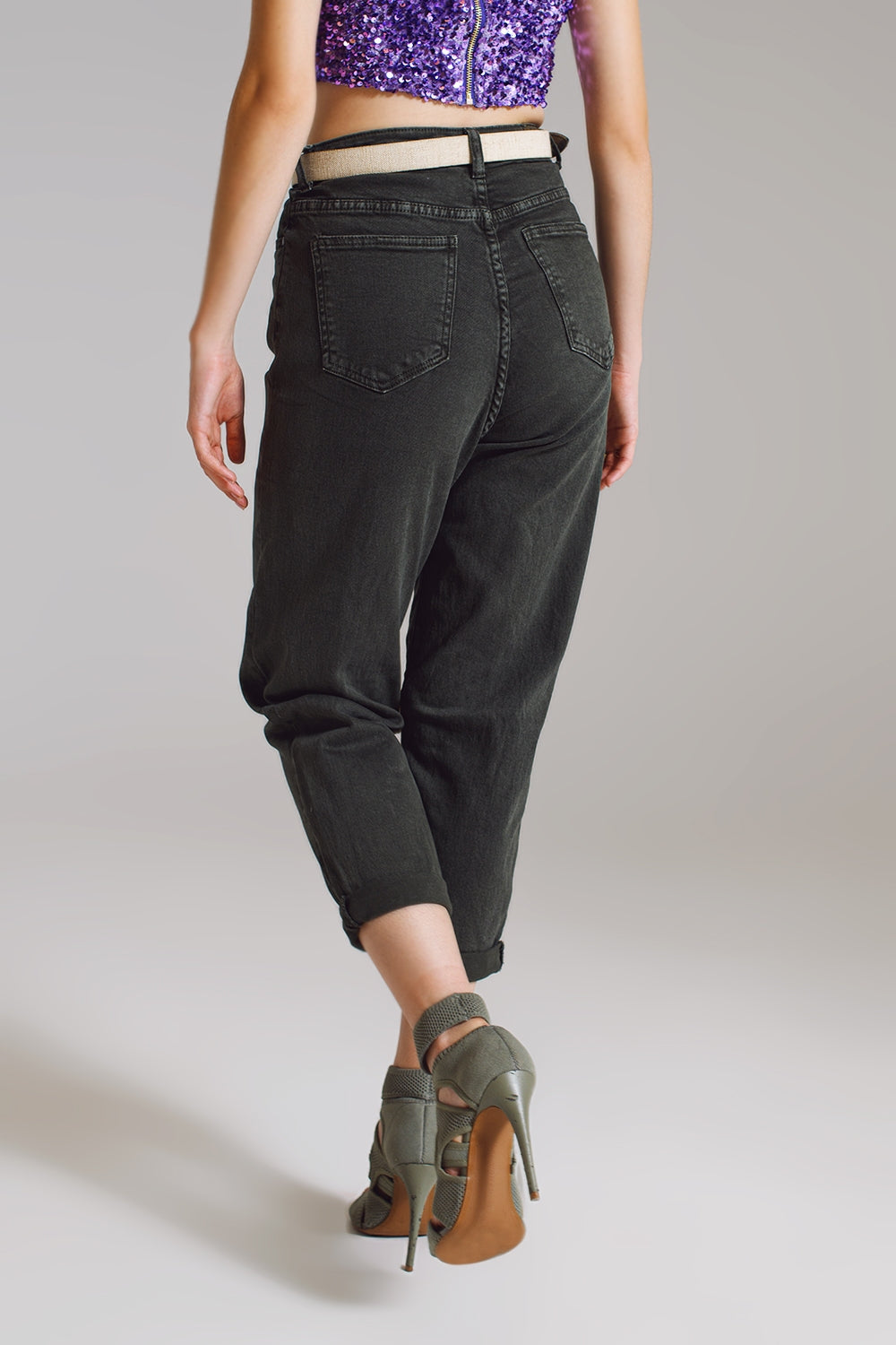 Khaki Green Relaxed Pants with Pocket Detail at the Waist