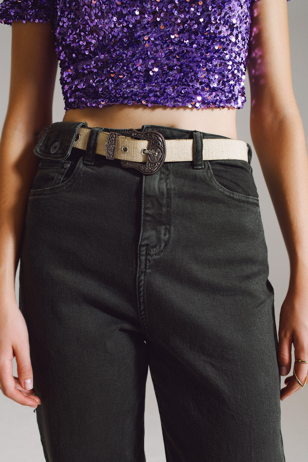 Khaki Green Relaxed Pants with Pocket Detail at the Waist