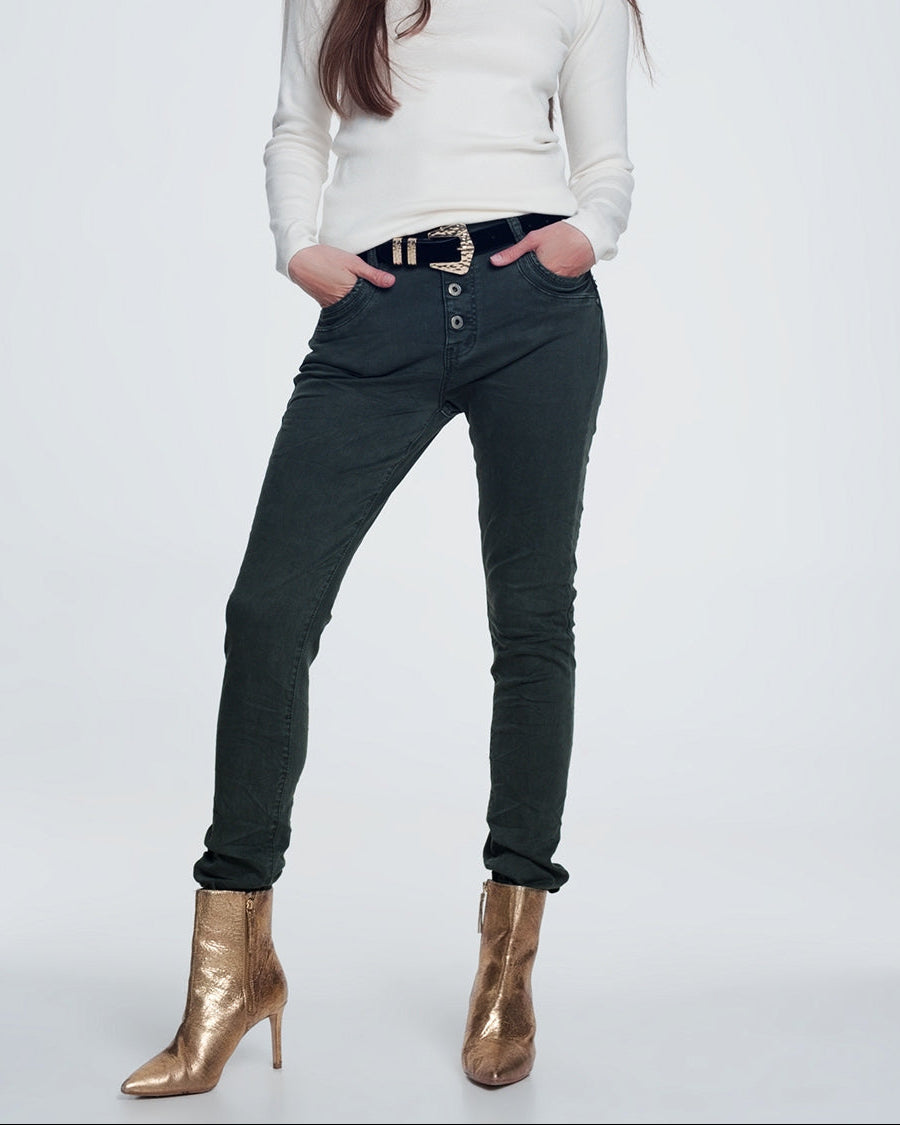 Khaki Jeans with Button Closure