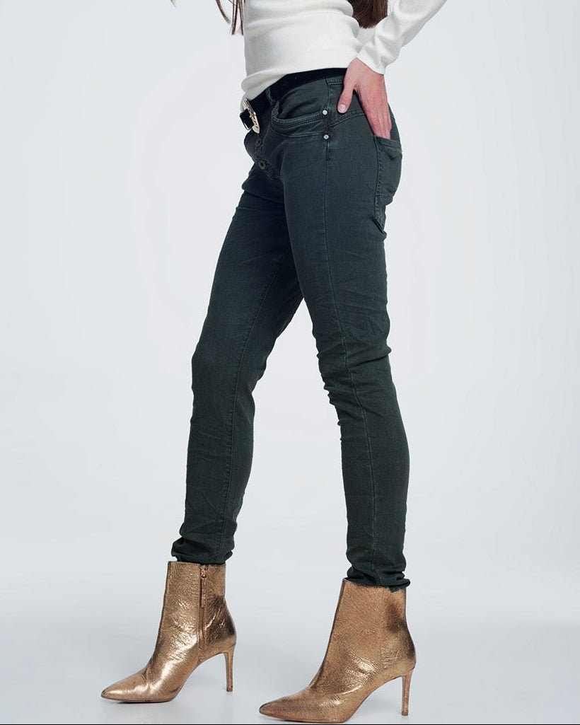 Khaki Jeans with Button Closure