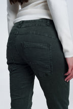 Khaki Jeans with Button Closure