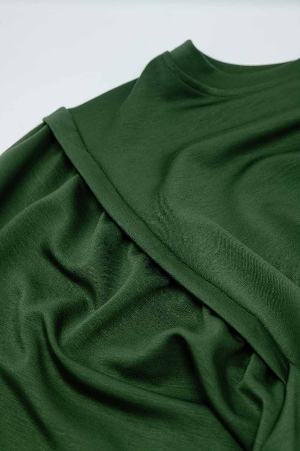 Khaki Long-Sleeved Sweatshirts with Frontal Sewn Details on the Sides