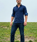 Paul Cotton Knit-Stretch Button-Up Shirt with Contrast Details in Navy | Tailored Fit (Fitted)