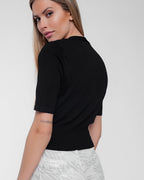 Knit Button Through Cardi Top in Black